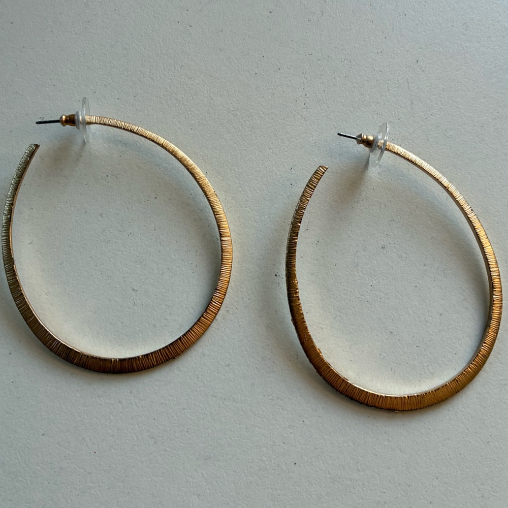 2.5” Gold Wire Wrapped Textured Design Unique Hoop Earrings